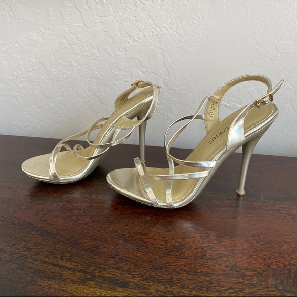 Gold Strappy Stiletto High Heels -adjustable strap - Picture 5 of 8